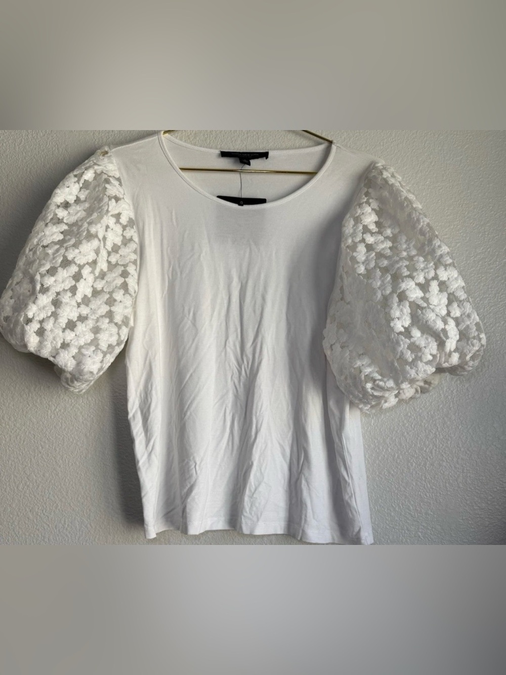 NWT! Marc New York White Lace Balloon Sleeve Top Embroidered Preppy Shirt Sz: M